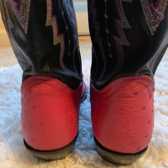Like New! Dan Post genuine Ostrich pink black 8 M boots - Picture 5 of 8